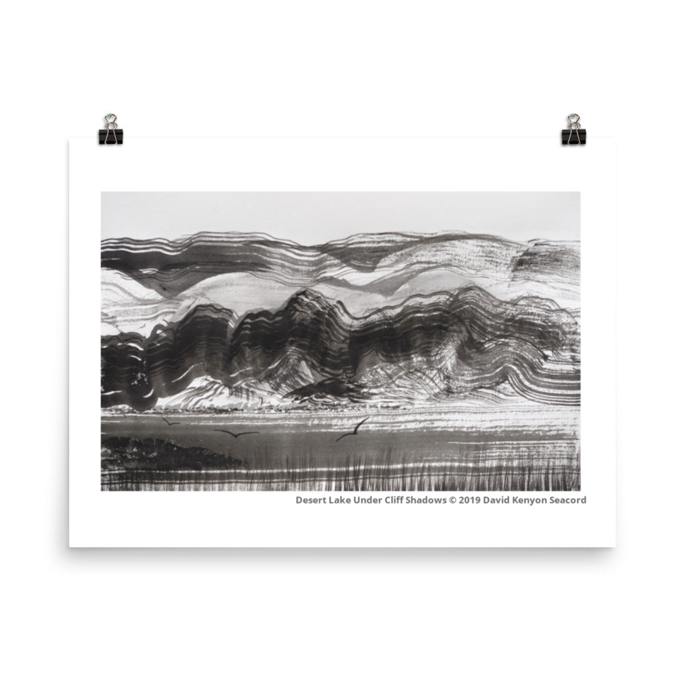 Desert Lake Under Cliff Shadows 18" x 24" Poster