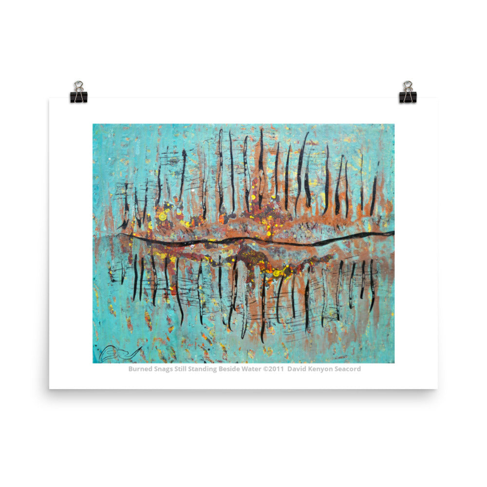 Burned Snags Still Standing Beside Water 18" x 24" Poster