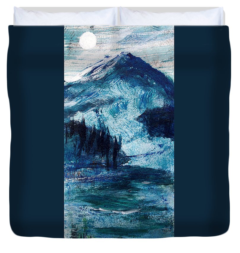 Moon Over a Mountain Glacier - Duvet Cover