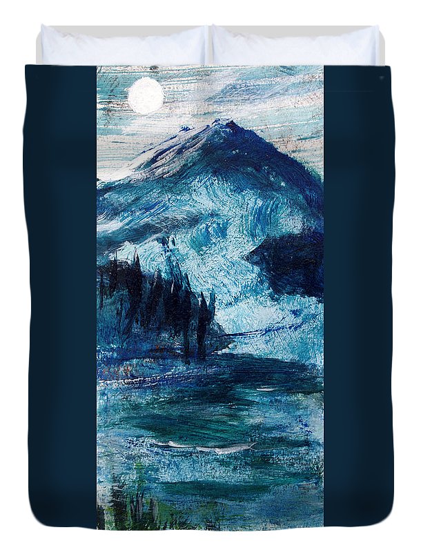Moon Over a Mountain Glacier - Duvet Cover