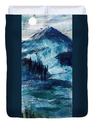Moon Over a Mountain Glacier - Duvet Cover