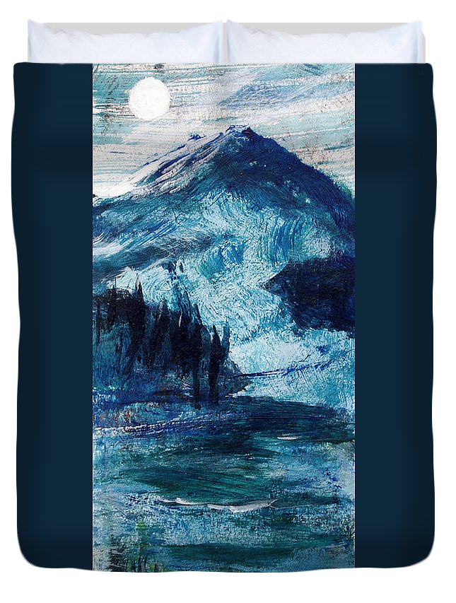 Moon Over a Mountain Glacier - Duvet Cover