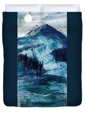 Moon Over a Mountain Glacier - Duvet Cover