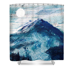 Moon Over a Mountain Glacier - Shower Curtain