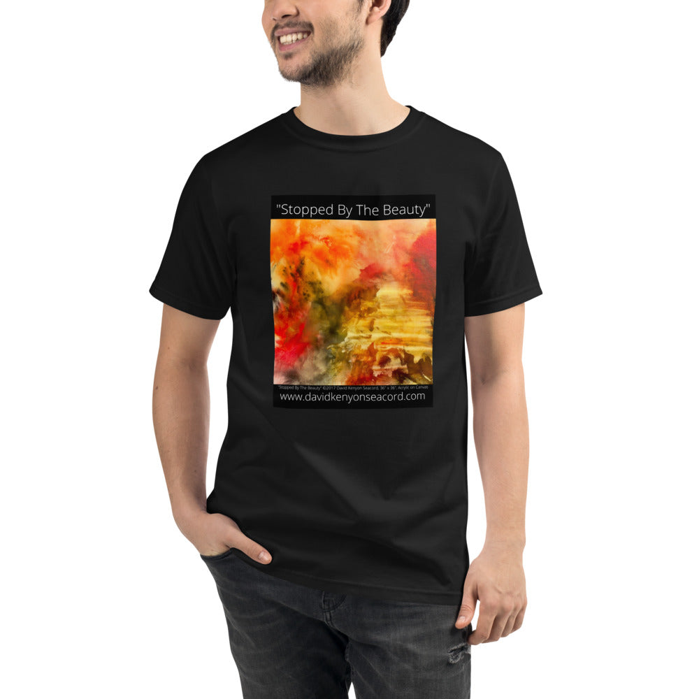 Unisex Organic BLK T-Shirt: Art Title: Stopped By The Beauty